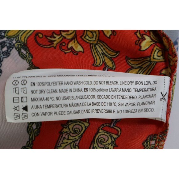 Forever 21 Women's orange/Gold Chain Print Mini Skirt Size L‎ Polyester Back Zip - Picture 11 of 12